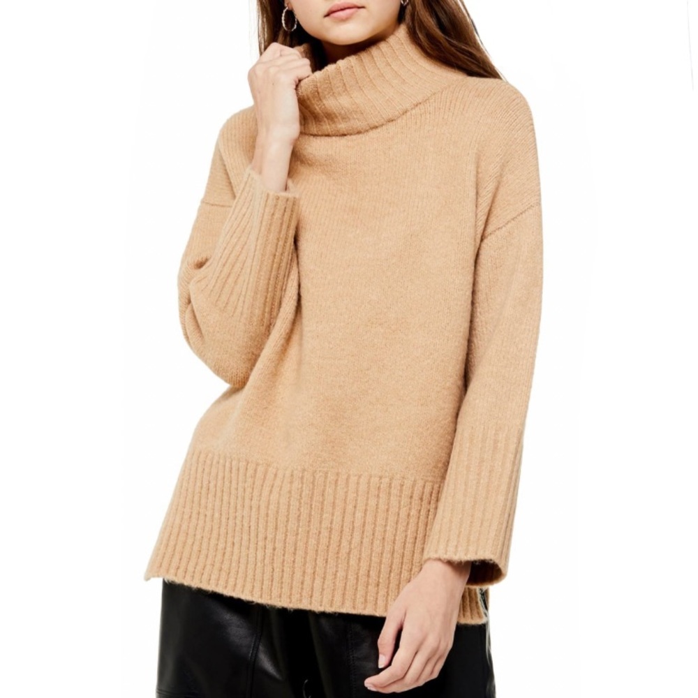 TOPSHOP Camel Tan Funnel Neck Sweater - Picture 2 of 9